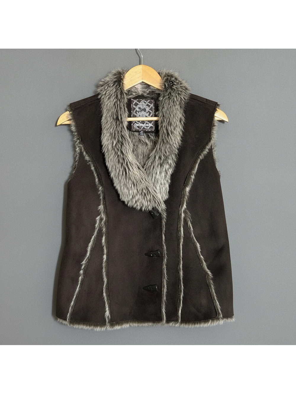 Dollhouse Y2K Womens Brown Faux Fur Trim Suede Vest Size Medium Vintage Indie